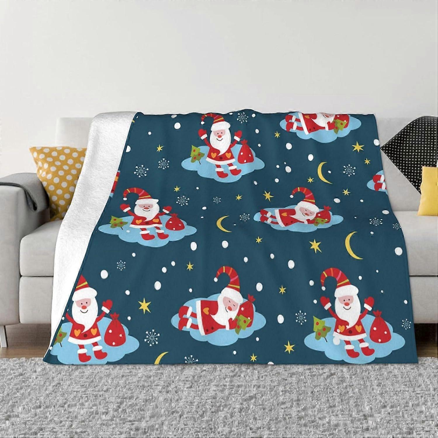 Cobertor de Flanela de Lã Natal Papai Noel Lua Estrelas Cobertores de Calor Colcha Para Quarto Viagem Sofá-IKLO400