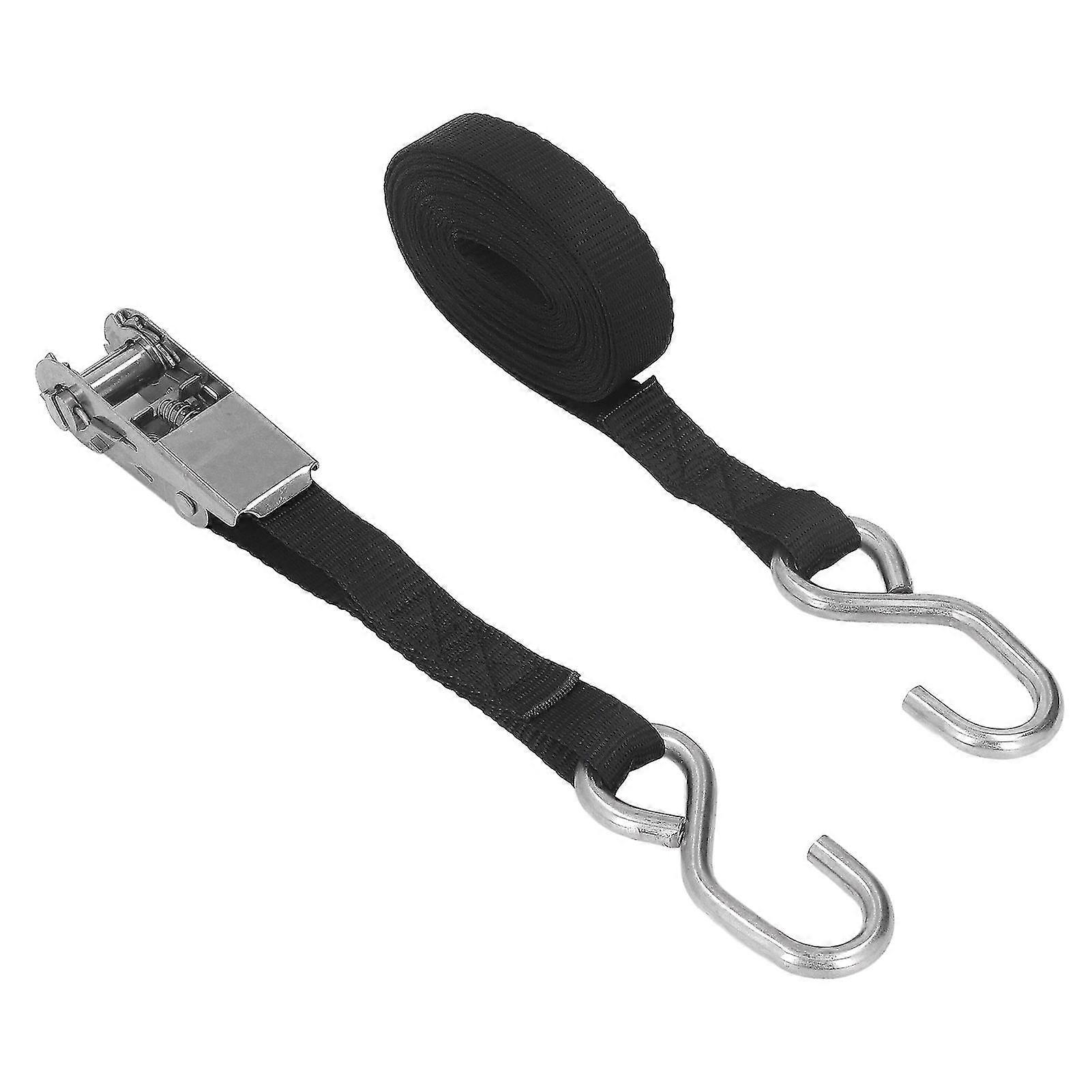 1in 25mm Ratchet Tie Down Straps Black Rust Proof Precise Stitching For Motorcycletrailer Truck Kayak Boat 5m / 16.4ft
