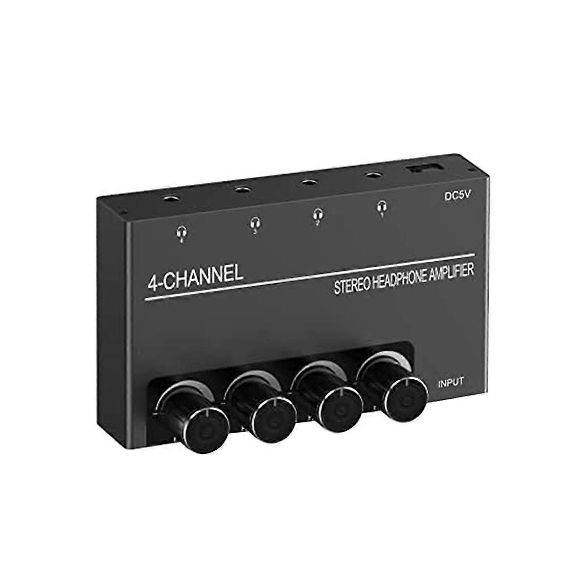 4 Channel Headphone Amplifier Stereo Audio Amp, Headphone Splitter with 4 3.5MM Headphone Output an