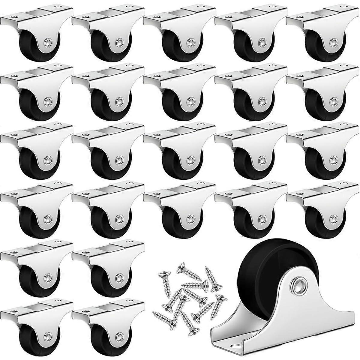 Small Caster Rigid Non-Swivel Fixed Caster with Metal Top Plate for Furniture, Small Appliances with Screws,24PCS