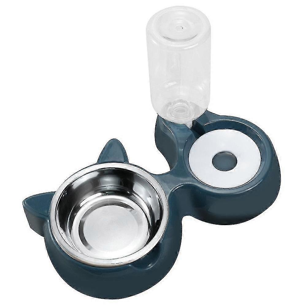 Compatible Withdouble Dog Cat Bowls - With Automatic Waterer Bottle Dark Blue