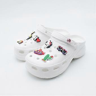 Kvinner Unisex Garden Clogs Sko Tøfler Sandalswhite, med øvre dekorasjon