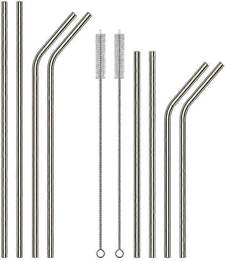 18/8 Stainless Steel Straws Set Of 8. 26.7cm/21.3cm Each 4 Pcs Reusable Metal Straws Drinking Straws For Juice. Environmentally Friendly (4 Curved + 4