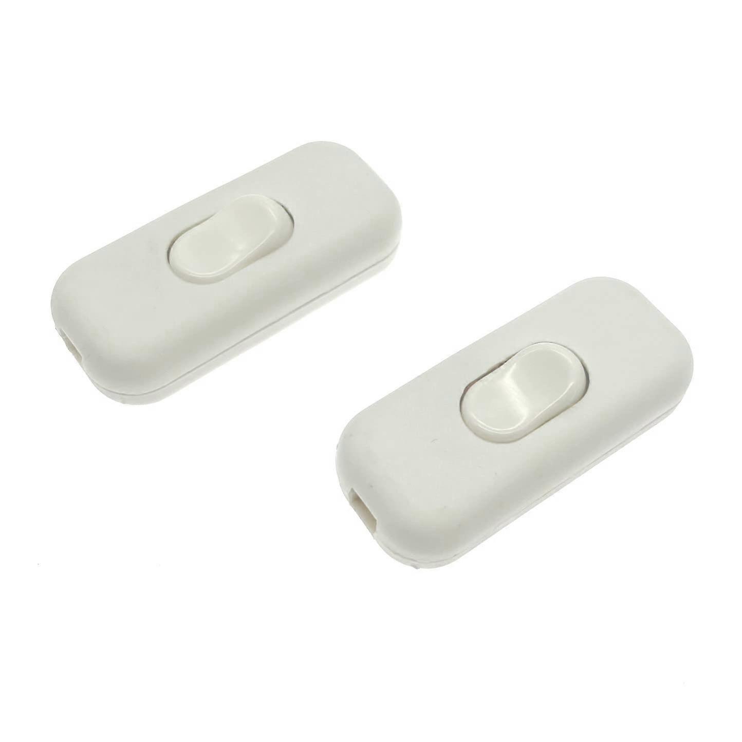 2x Maximum 6A double pole inline cord switch white, two pole isolating in-line switch, accepts 1-2 core round or flat wire, Torpedo switch for small a