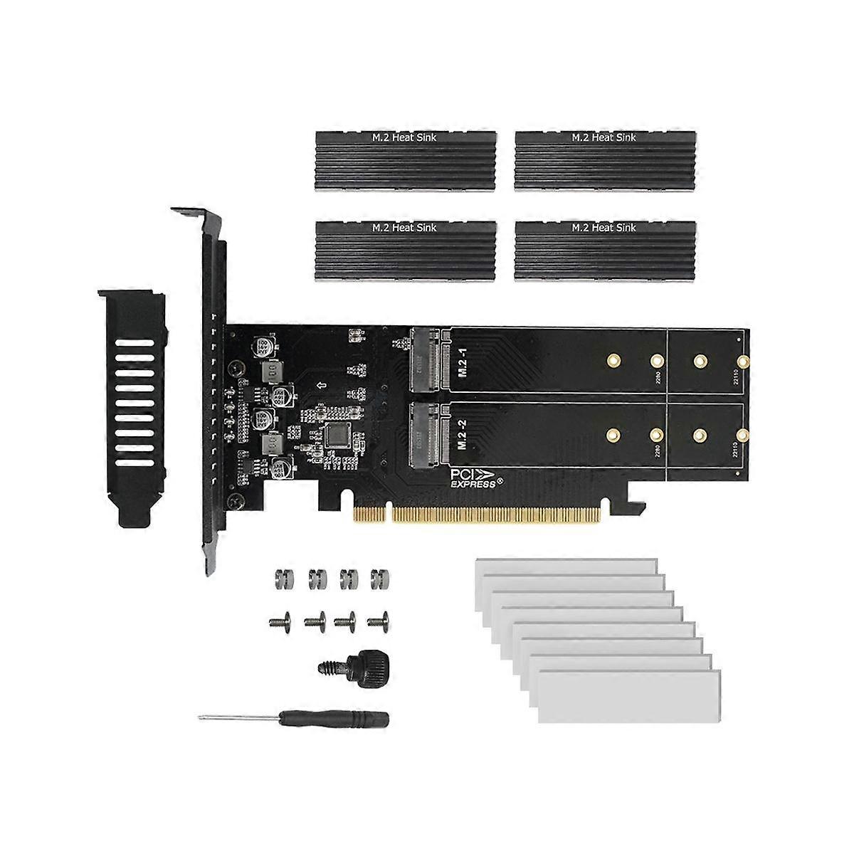 PCIe To M2 Adapter Card, PCIE X16 4 Port M2 NVME M Key SSD Card PCI Express Expansion Card with Hea