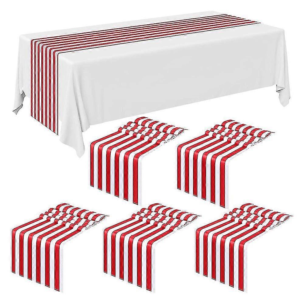 6 Pieces Striped Table Runner Wedding Polyester Table Decor Red White Striped Design Tablecloth Dec^ccgv2