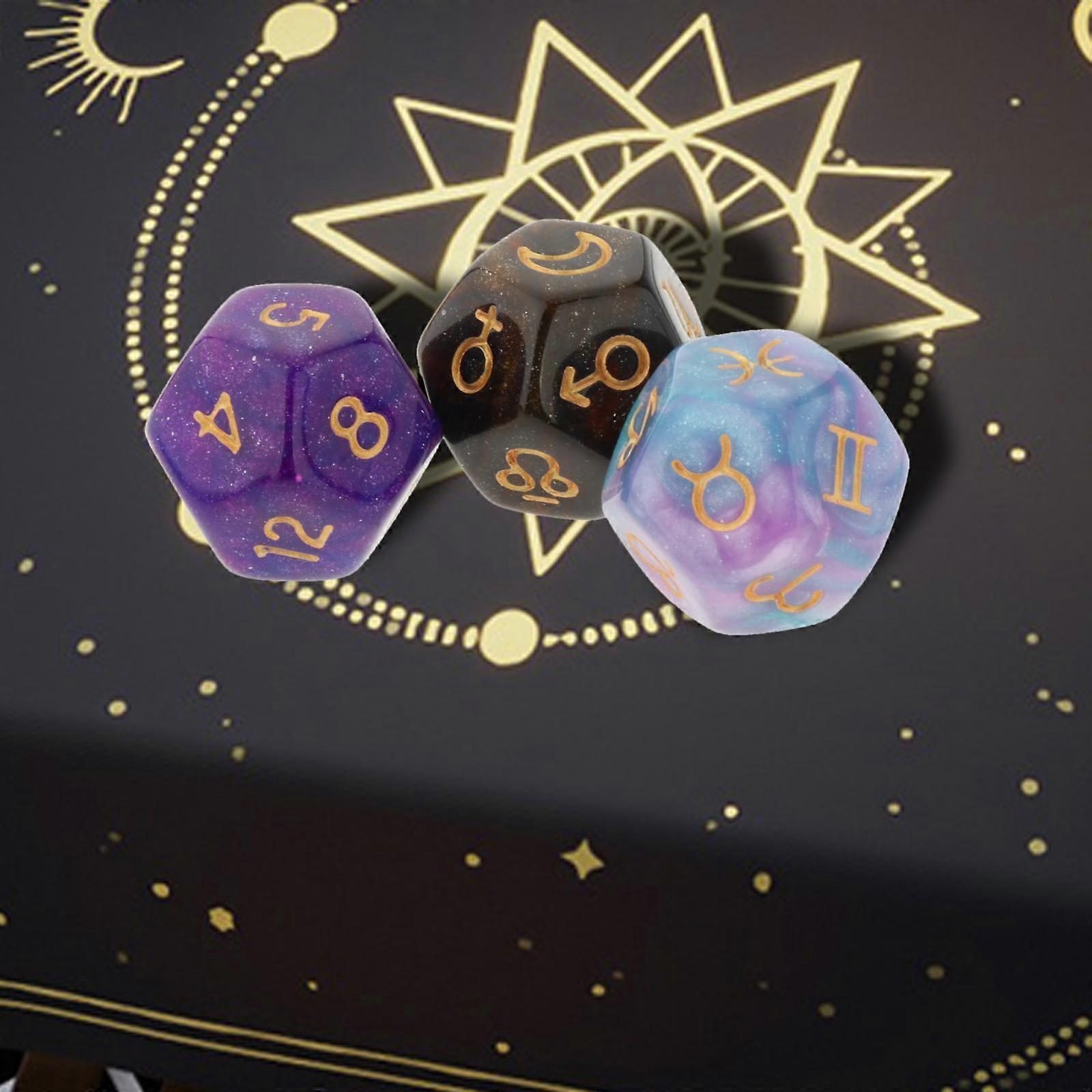 Dice for Board Game Tarot Dice 3Pcs 12-Sided Acrylic Astrology Constellation Divination Tarot Dice for D&D RPG Board Game Role Playing Game - White