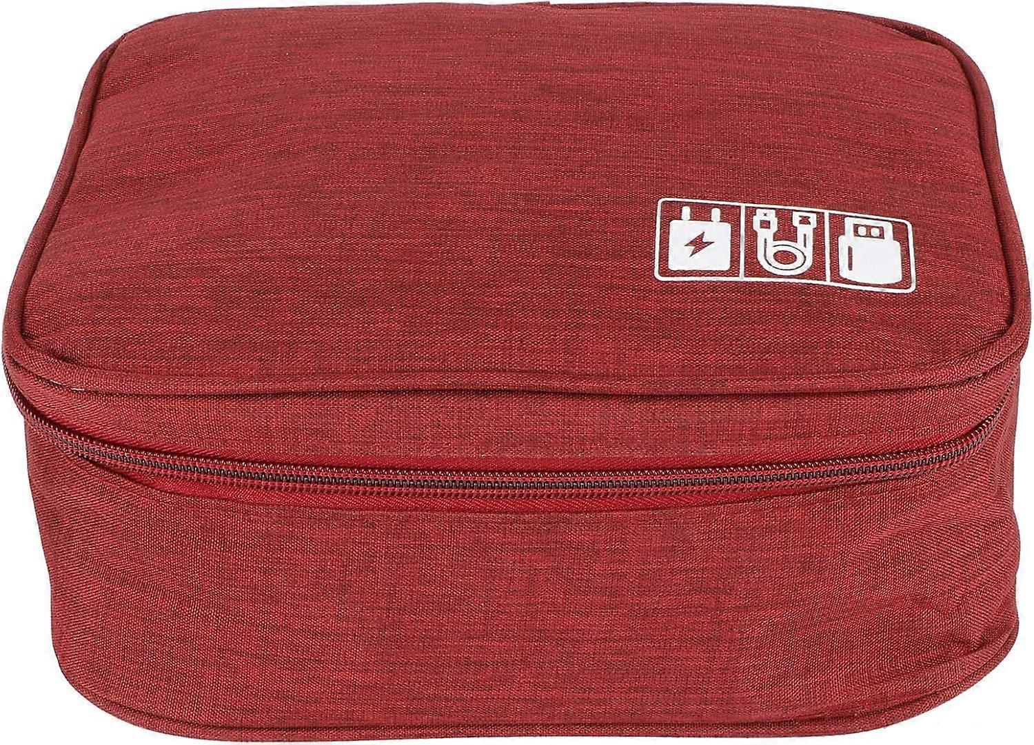 XHX Multi-function storage bag for electronic accessories, cable, USB flash drive (red cationic fabric)