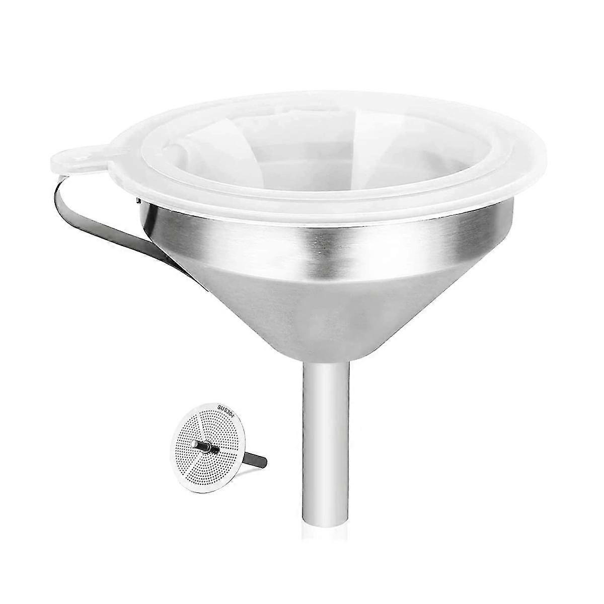 Funil de cozinha de aço inoxidável 304 de 5,9 polegadas com filtro de filtro de alimentos de malha 200 compatível com transferência Liq