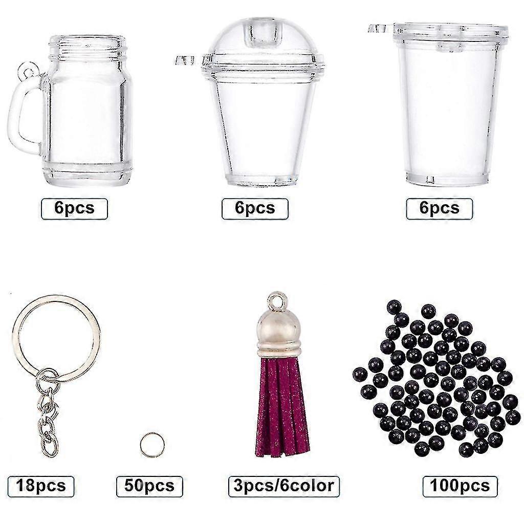 204pcs Mini Cup Keychain Kit Bubble Tea Keychain Kit Mini Cup Pendant Charm