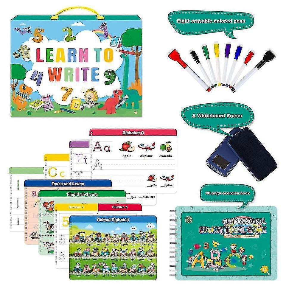 Preschool Workbook Busy Book Dry Erase Letters Practice Book With Marker, First Learn, Trace And Write Alphabet Abc Letters, Practice Line Tracing, Pe