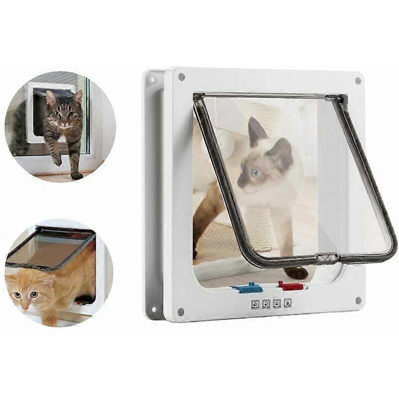 Large Cat Flap (Outer Size 22.3cm x 19.2cm), 4-Way Lock Pet Flap for Cats and Small Circumference Dogs, Easy to Install and Use