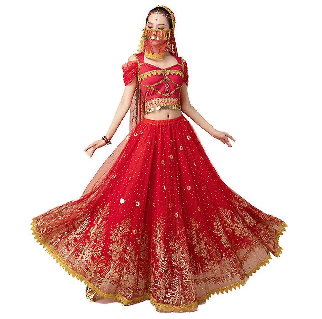 Indian Dance Costumes 7 Piece Set Bollywood Costumes Large Skirts Retro Dresses Belly Dance Costumes