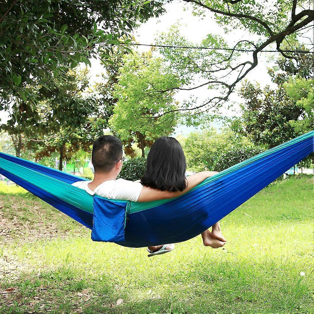 Single Portable Camping Travel Hammock Bed with Tree Strap - Light Blue and Dark Blue