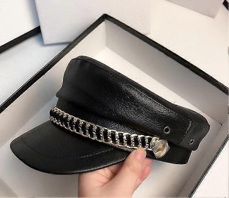 Mäns vinter militär hatt med kedja läder keps