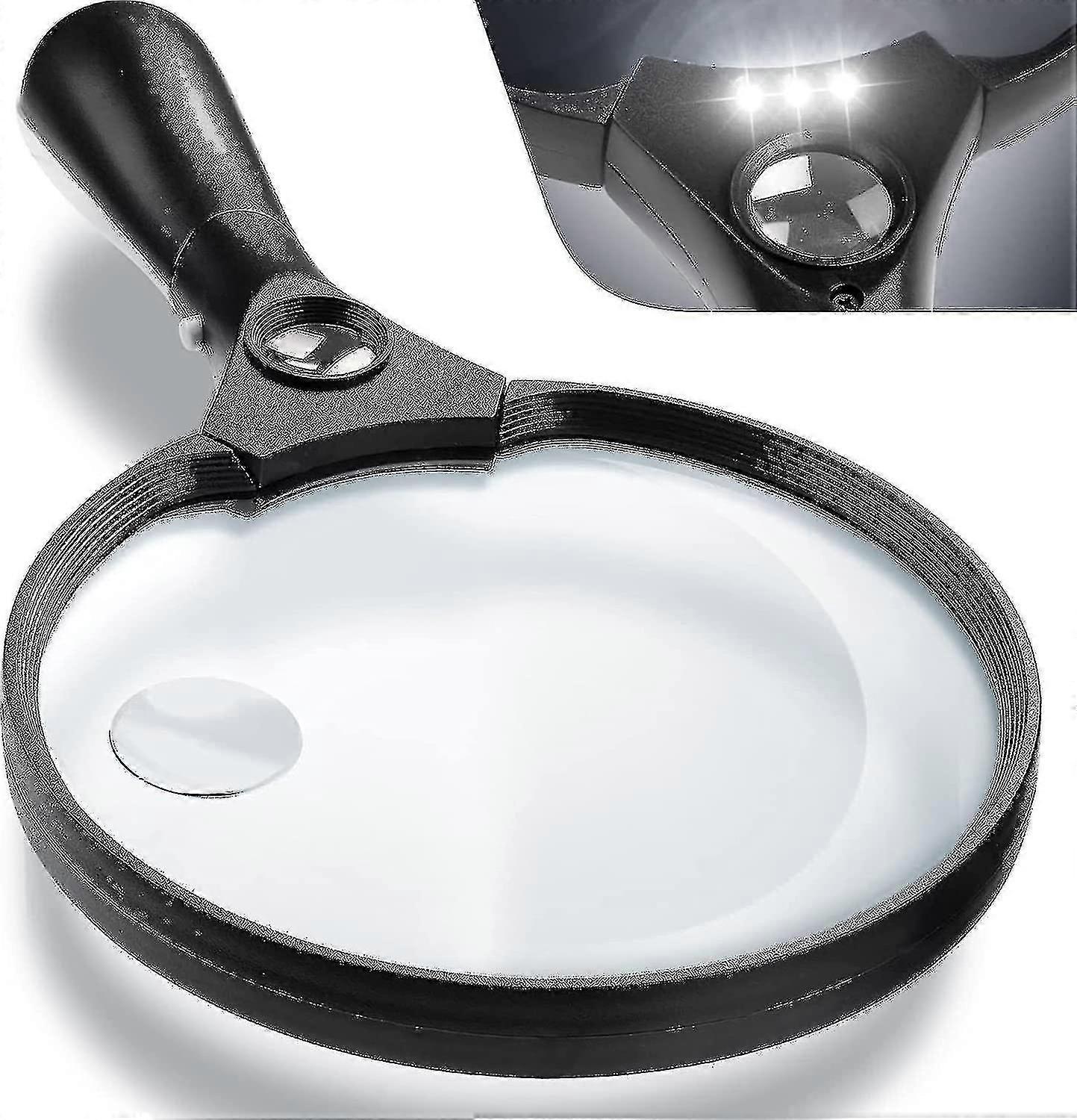 Extra Large Led Handheld Magnifying Glass With Light - 2x 4x 25x Lens Zoom Lightweight Shatterproof Magnifiers
