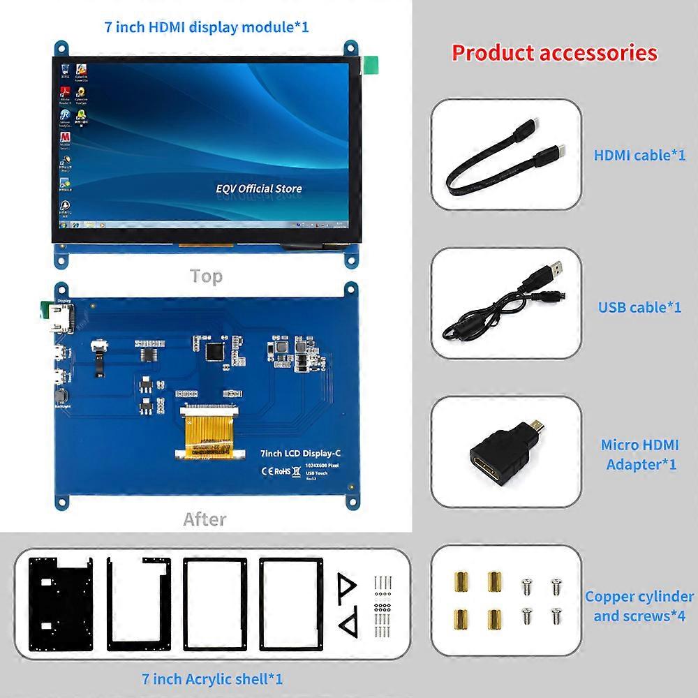 7 pouces 1024 * 600 TNT Écran tactile capacitif TFT Module LCD Affichage de l’écran pour Raspberry Pi 3 B + / 4b