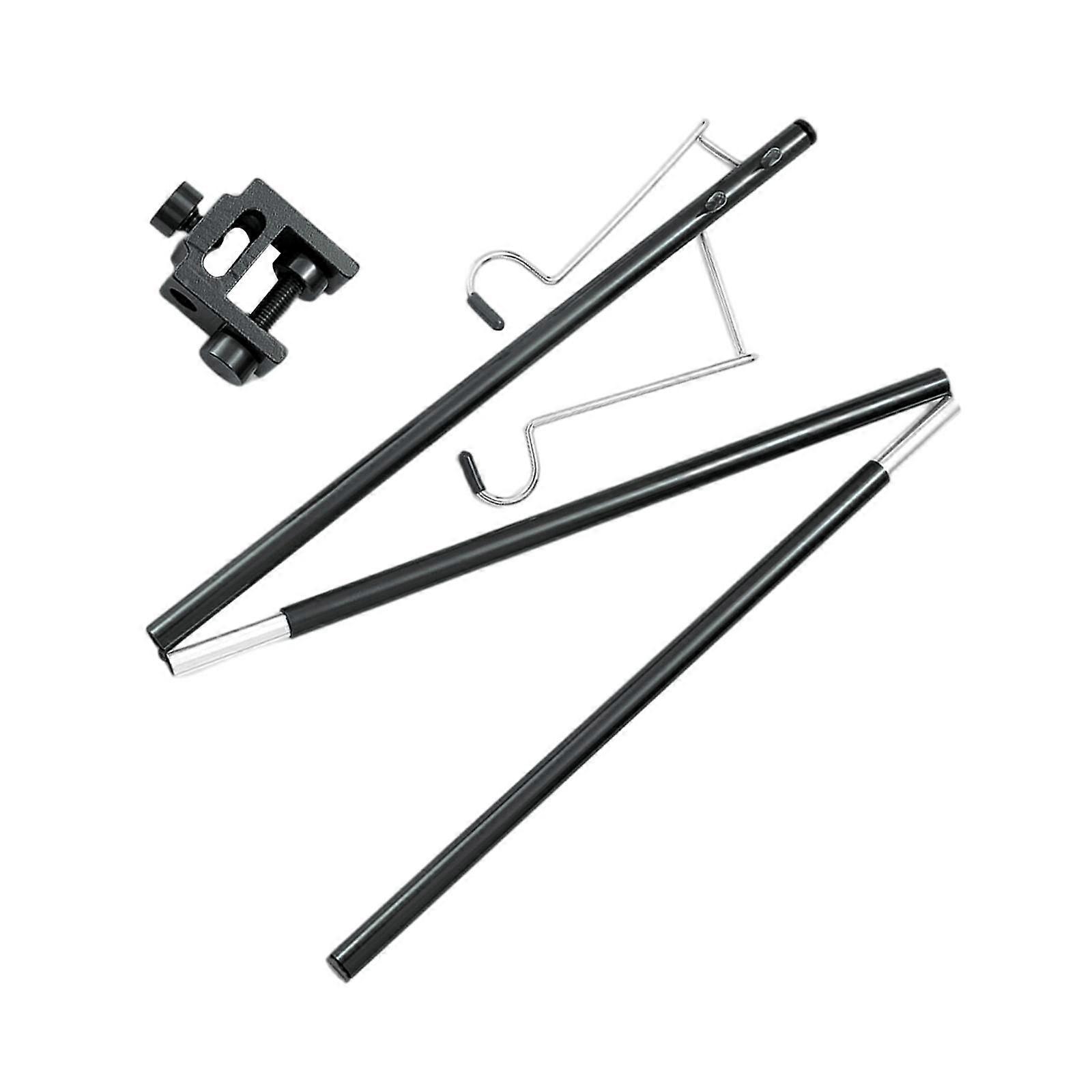 Camping Lantern Stand Lightweight with Stake Storage Hook Foldable for BBQ 2 Hooks Black Clamp