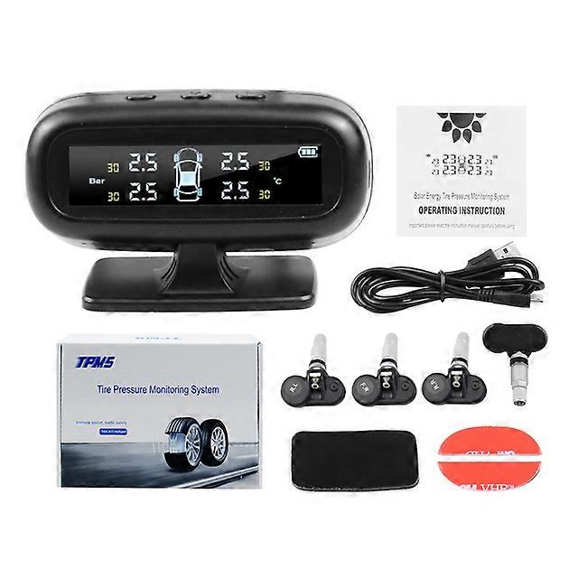 TPMS Solar Power Tyre Pressure Monitoring System with 4 Sensors LCD Real-time Display Car Tire Pressure Auto Alarm System