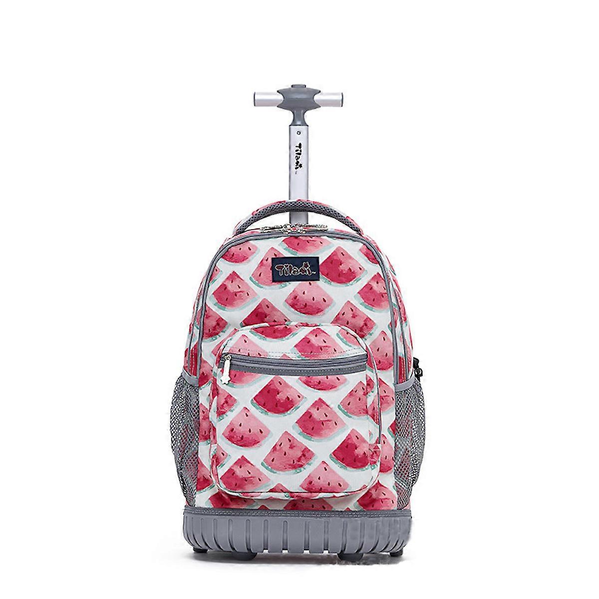 18 Inch Rolling Backpack Step-Climbing Wheeled Backpack Watermelon School Bag for Students