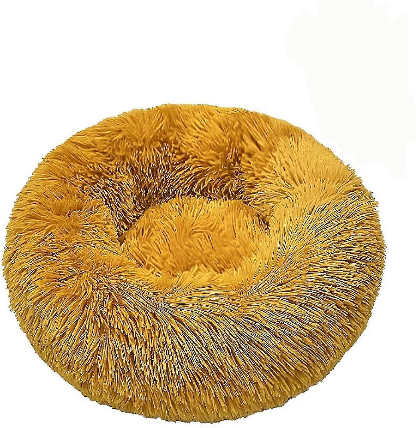 Dog And Cat Pet Litter Round Plush Kennel Cat Litter Autumn And Winter Pet Bed Dog Mat Cat Mat Pet Mat Outer Diameter 20 Inches (yellow)