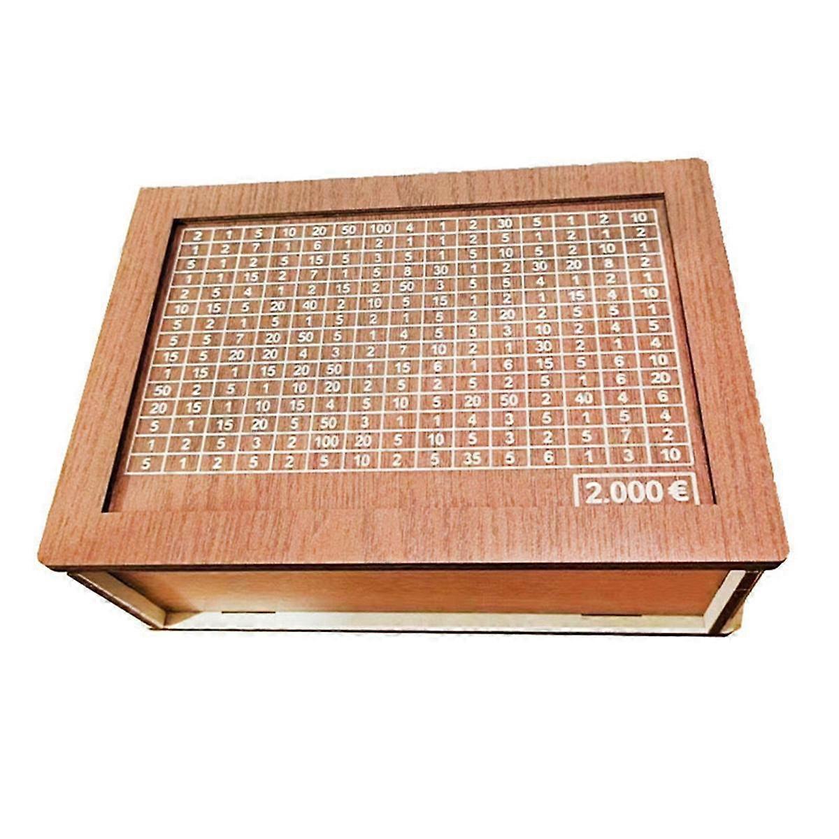 Money Saving Box, Wooden Cash for Kids and Adults, Reusable Money Box with Countdown and Money Target, Challenge 2000