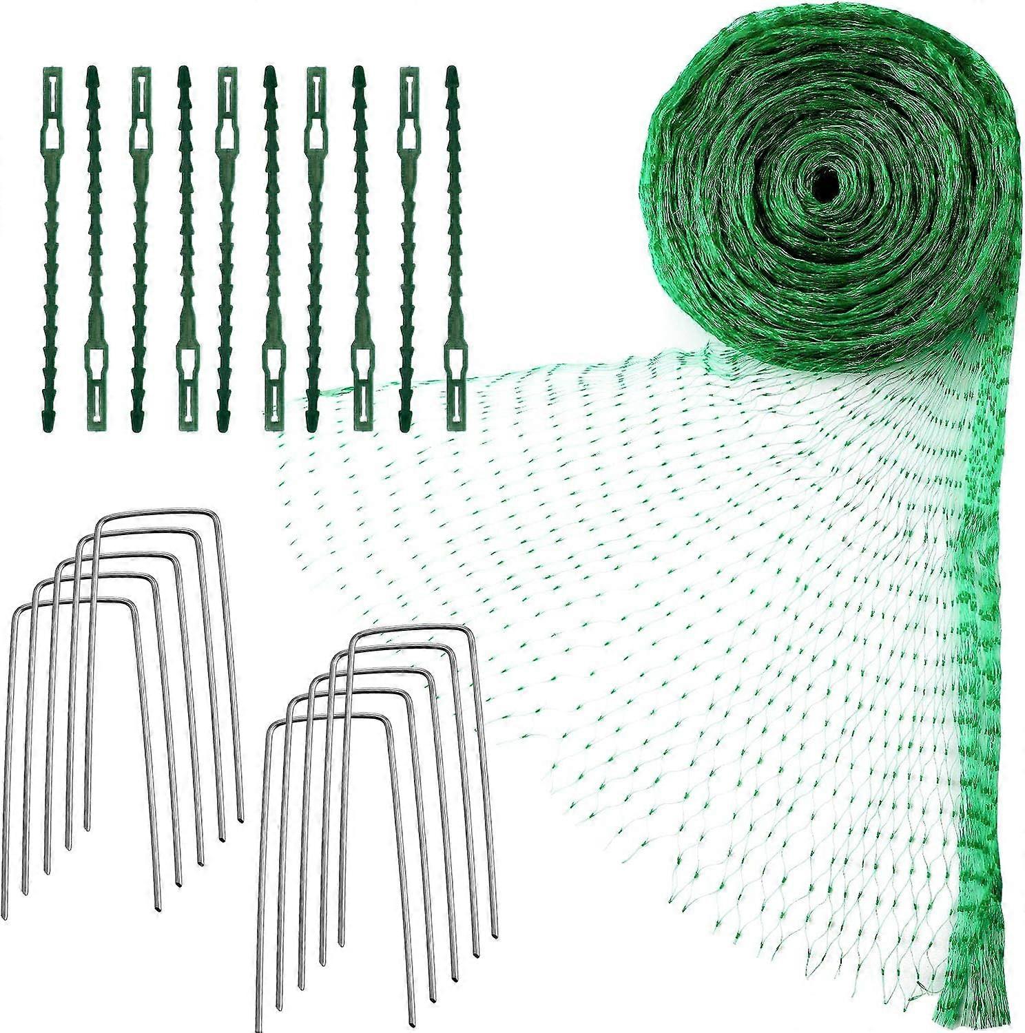 Green Bird Netting Mesh Garden Plant Netting Frukt Tree Netting med kabelbånd og U-Shape Garden Stakes, 4m x 10m (13,1 x 32,8 fot)
