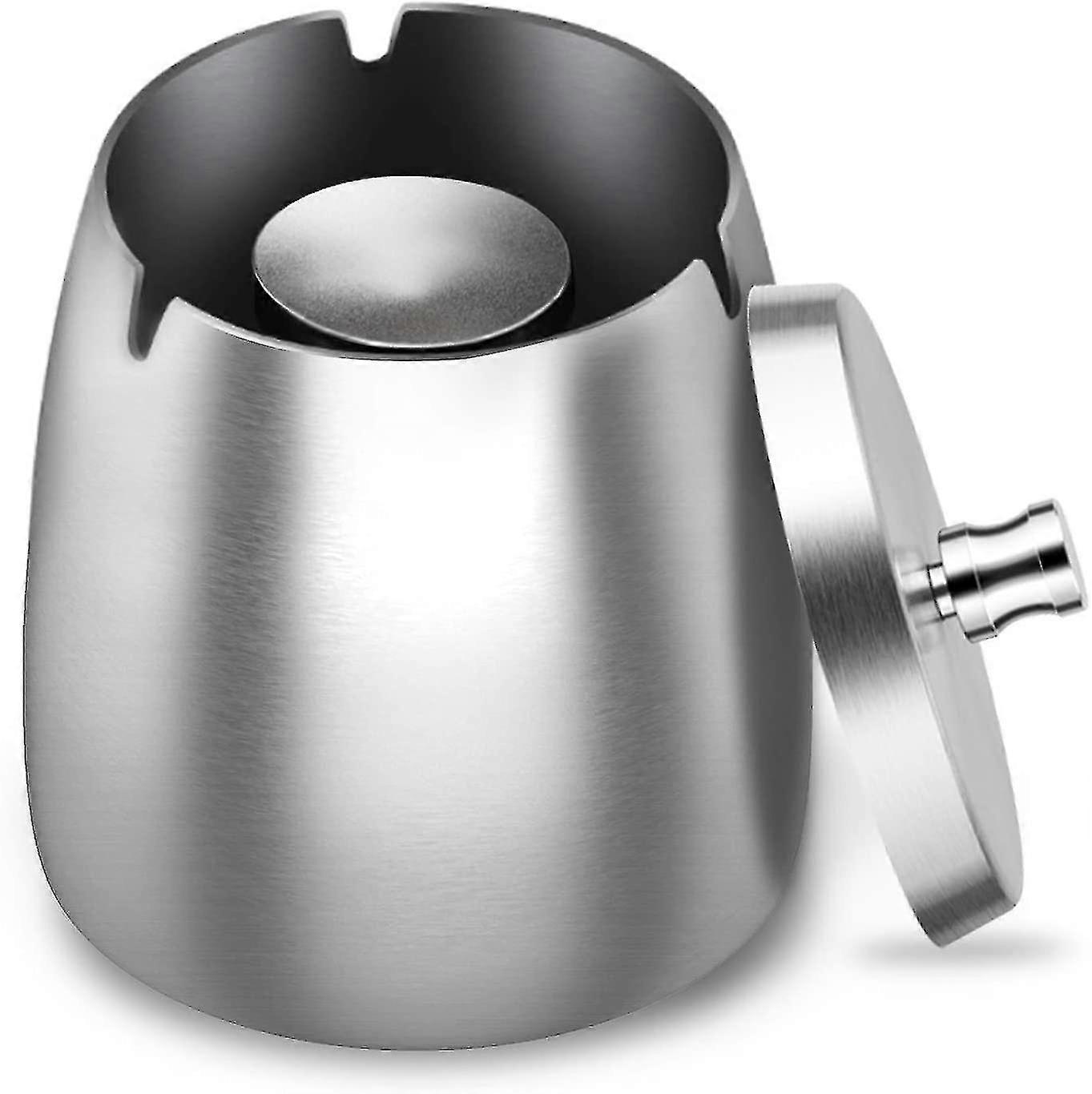 Stainless Steel Ashtray Windshield With Lid Non-slip Base For Garden Office (silver)