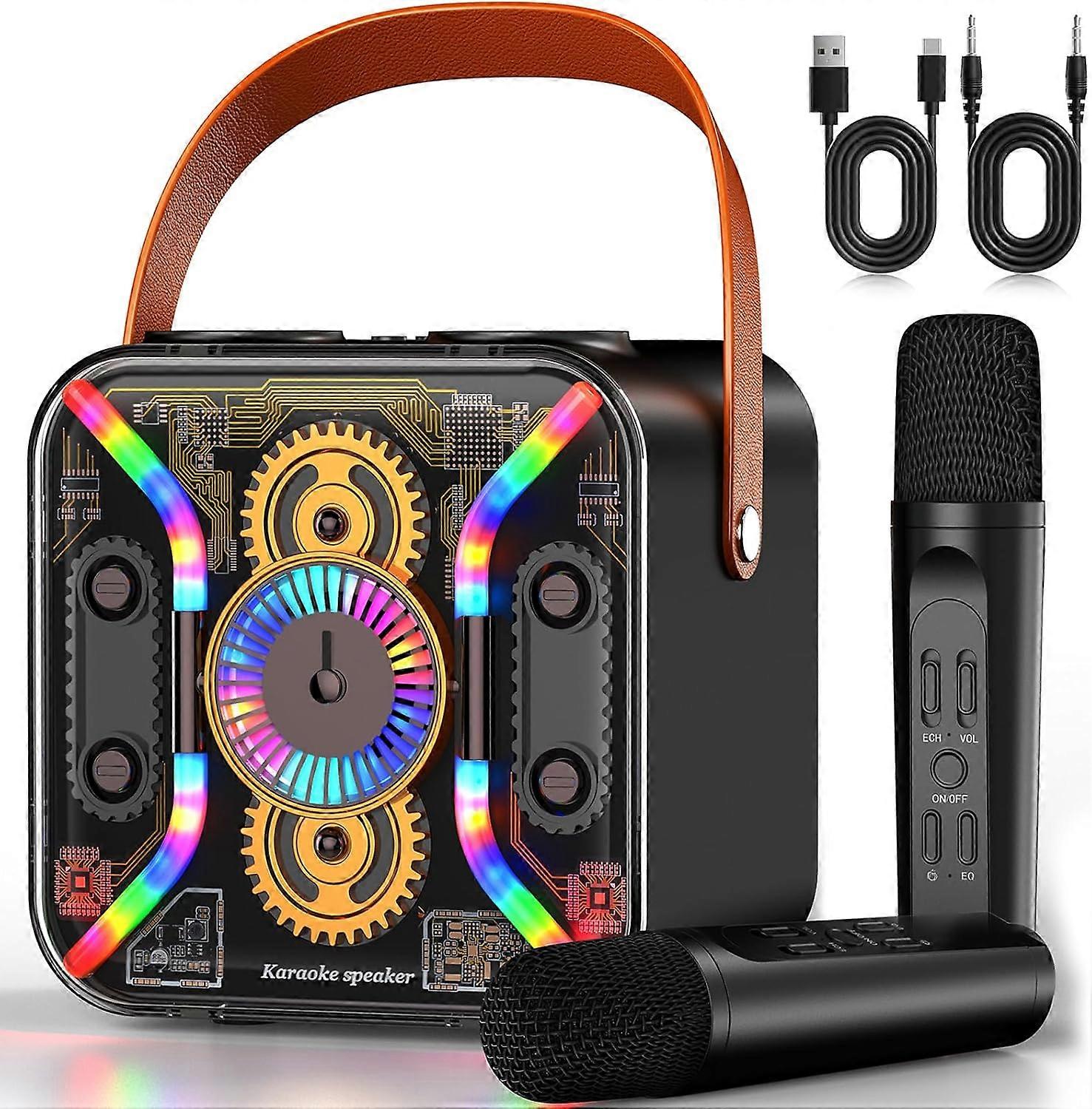 Karaoke Machine for Adults & Kids, Portable Bluetooth Speaker with Two Wireless Microphones