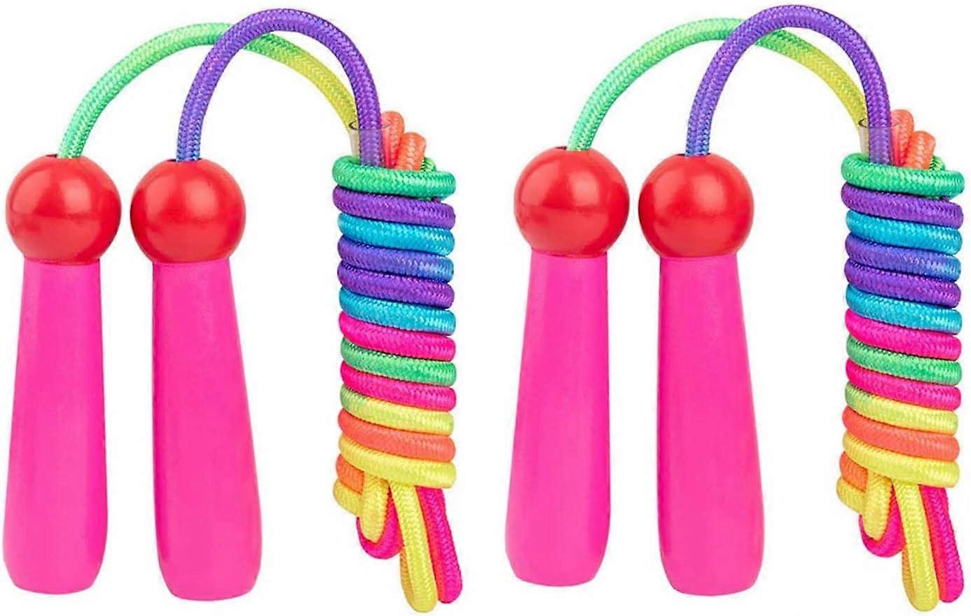 2 Pack Kids Skipping Ropes, Adjustable Kids Skipping Rope with Wooden Handle for Boys and Girls Outdoor Exercise