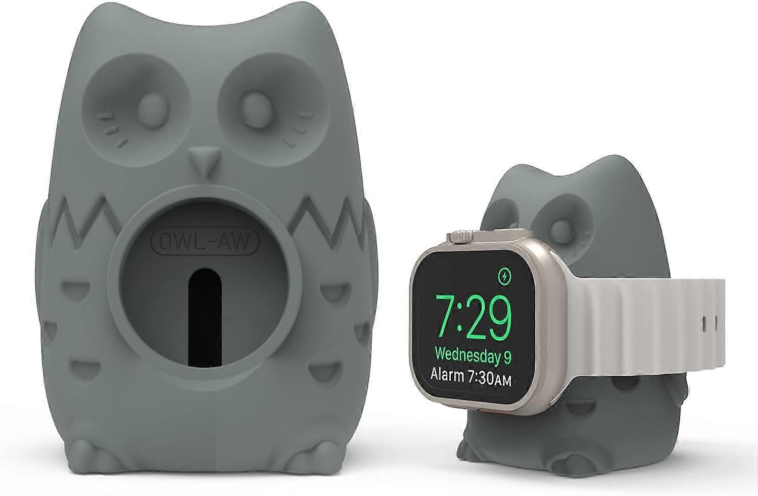 iWatch charger stand compatible with Apple Watch Series 8/SE2 (2022)/7/6/SE/5/4/3/2/1, owl-shaped silicone base charger stand (grey)