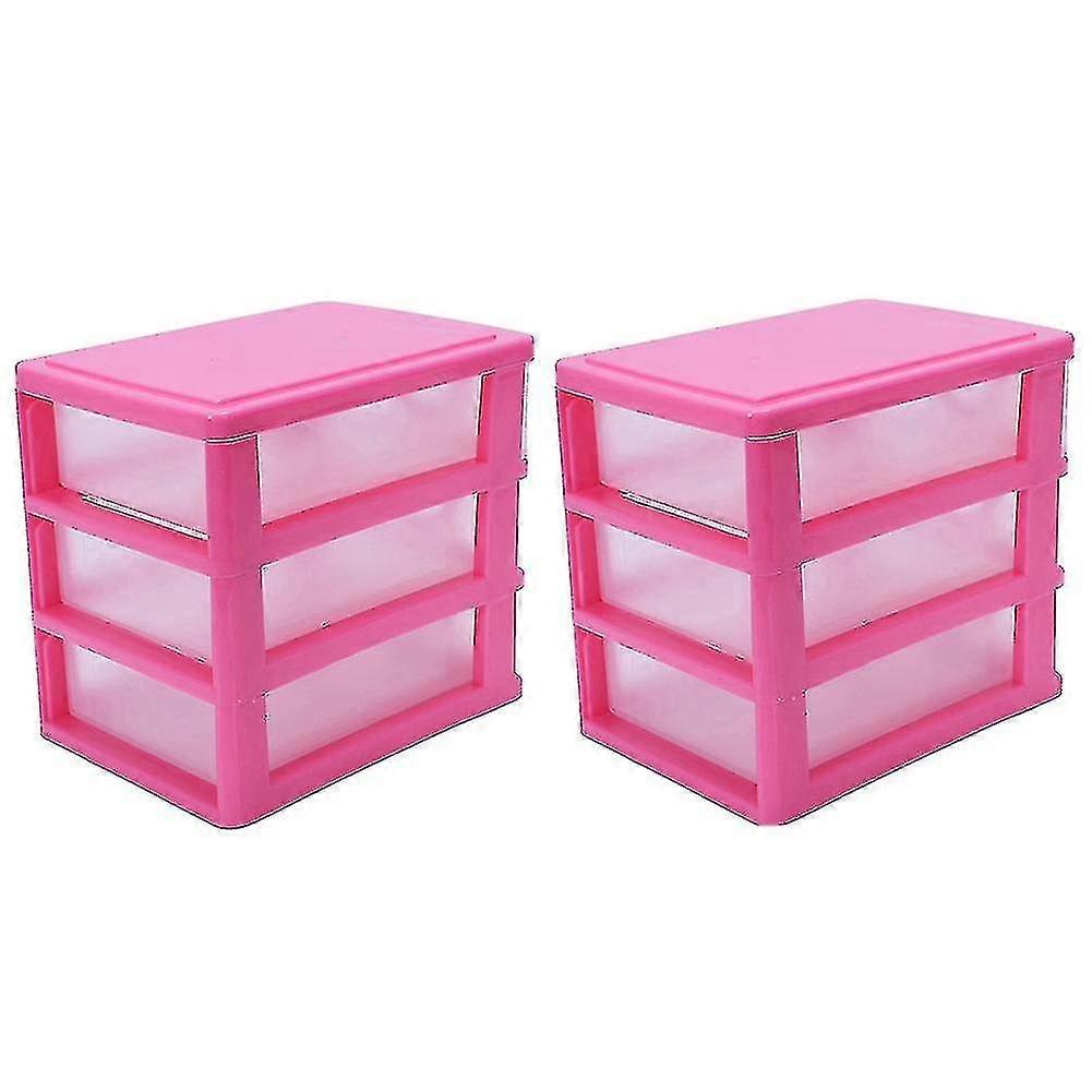 3 Layers Mini Translucent Plastic Storage Box - Rose Red