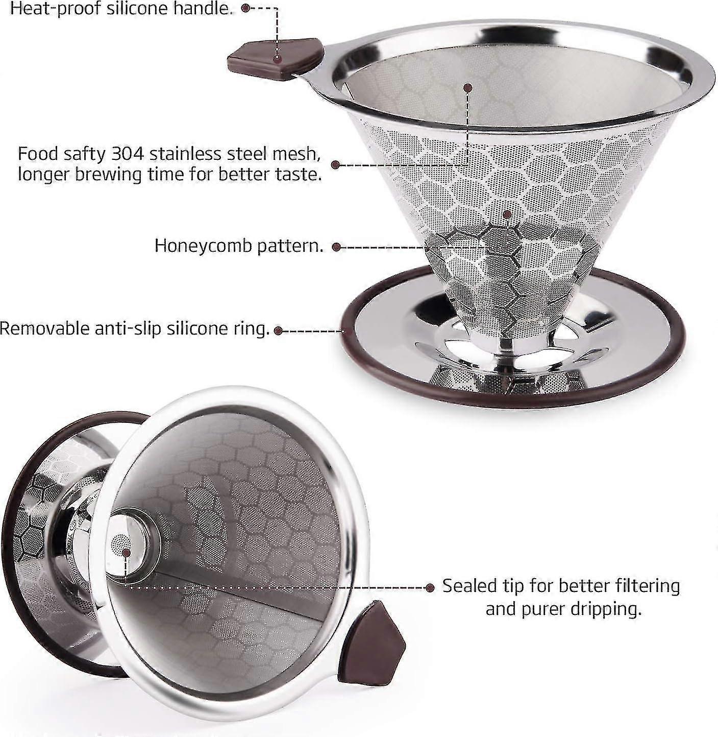 Permanent Stainless Steel Coffee Filter - Paperless Coffee Filter For Making Manual Coffee