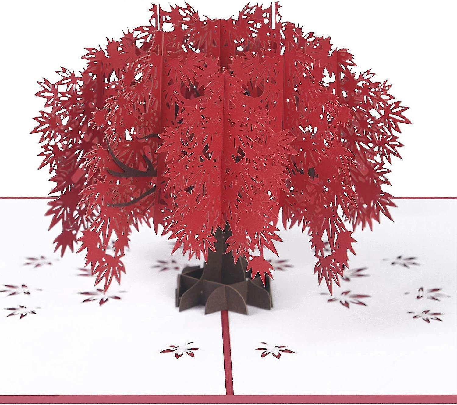 3d card, popup card with blooming red maple, 3d greeting card christmas with envelope gift