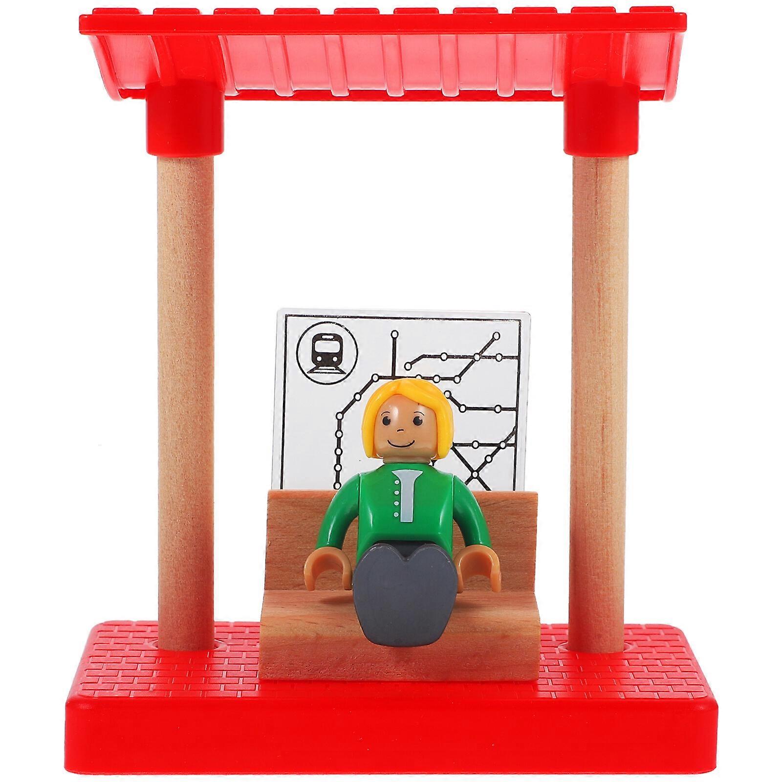 1 Set Wooden Railway Track Accessory Mini Station Platform Model Kids Early Educational Building Toy