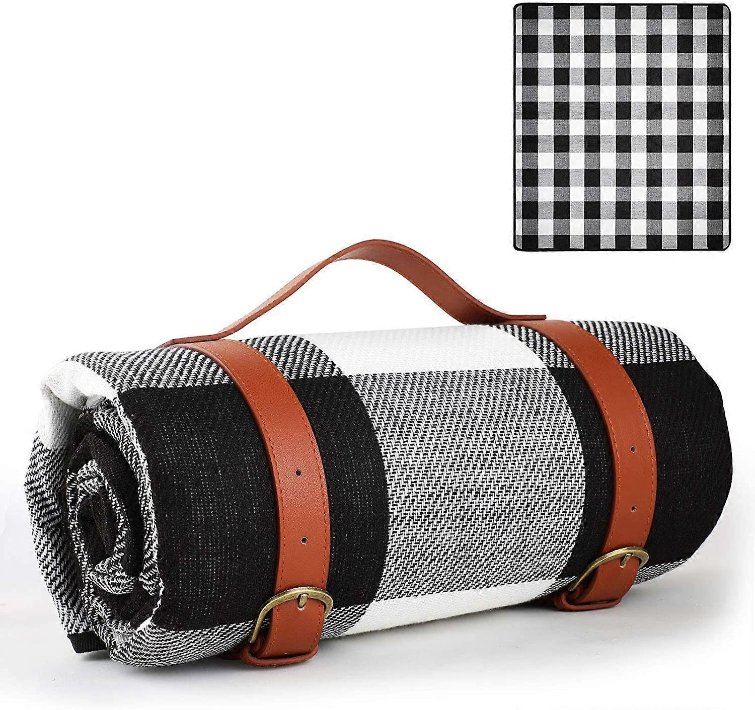 Picnic Blanket 150x200cm, Outdoor Water Resistant Blanket, Large 3-Layer Portable Foldable Picnic Blanket (Black&White)