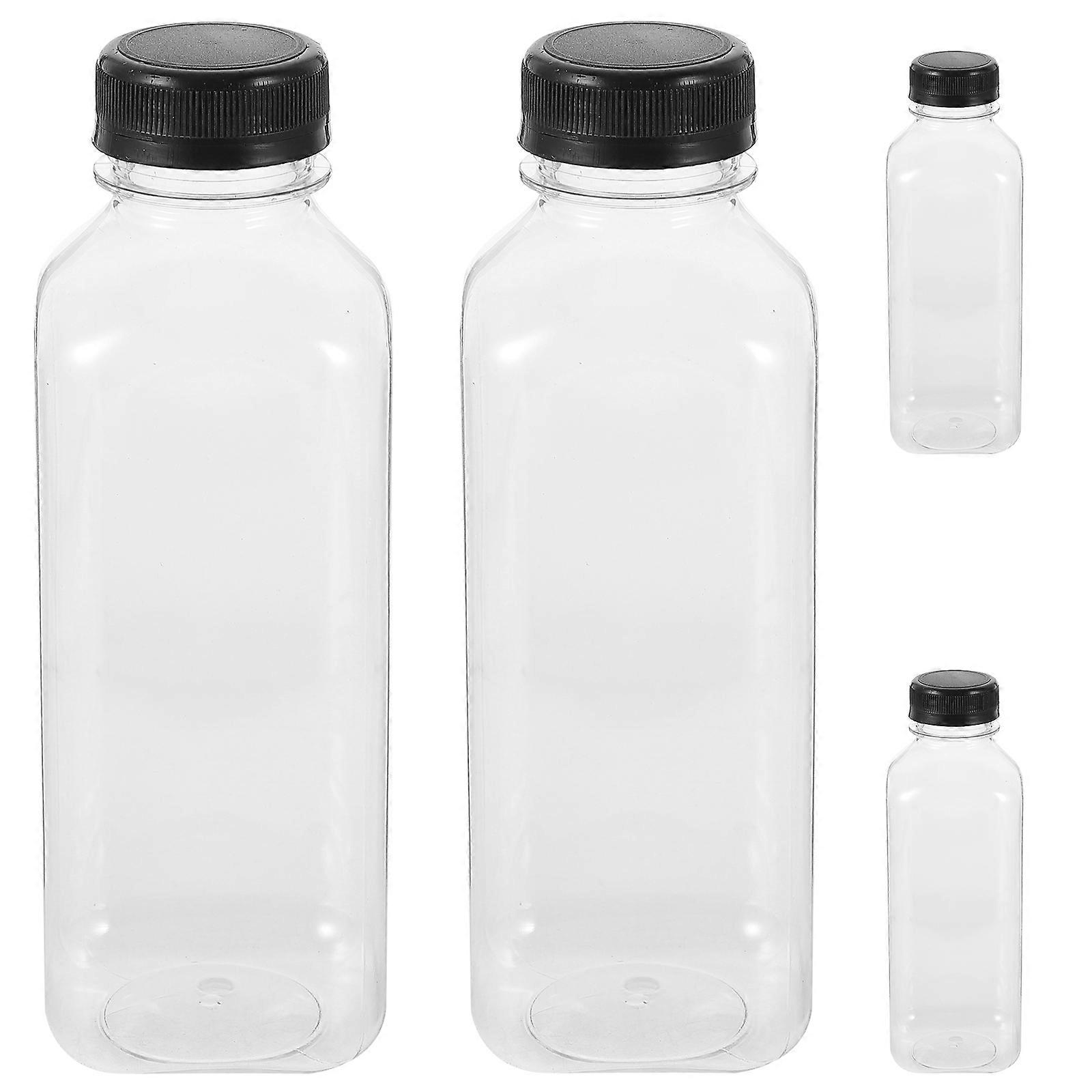 4Pcs PET Plastic Empty Storage Containers Bottles with Lids Caps Beverage Drink Bottle Juice Bottle Jar (Black Caps)