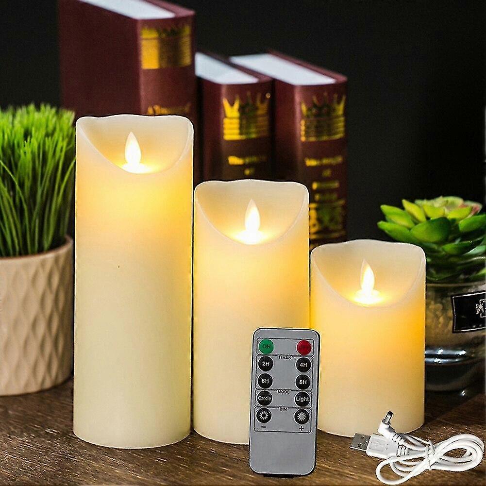 3pcs قابلة لإعادة الشحن أضواء الشموع بلا لهب، LED الشموع ضوء ضوء الخفقان السلس ضوء شمعة