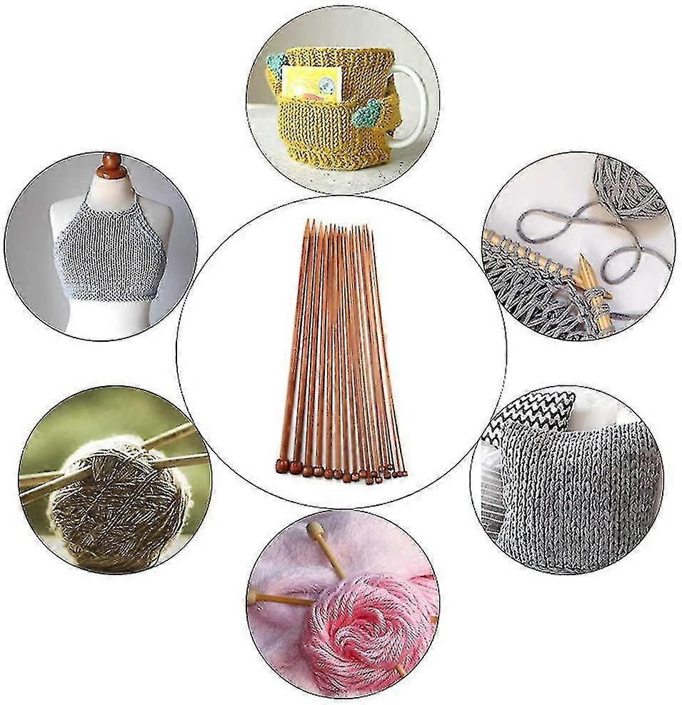 Bamboo Knitting Needles Set Single Pointed Carbonized 2mm-10mm 36pcs