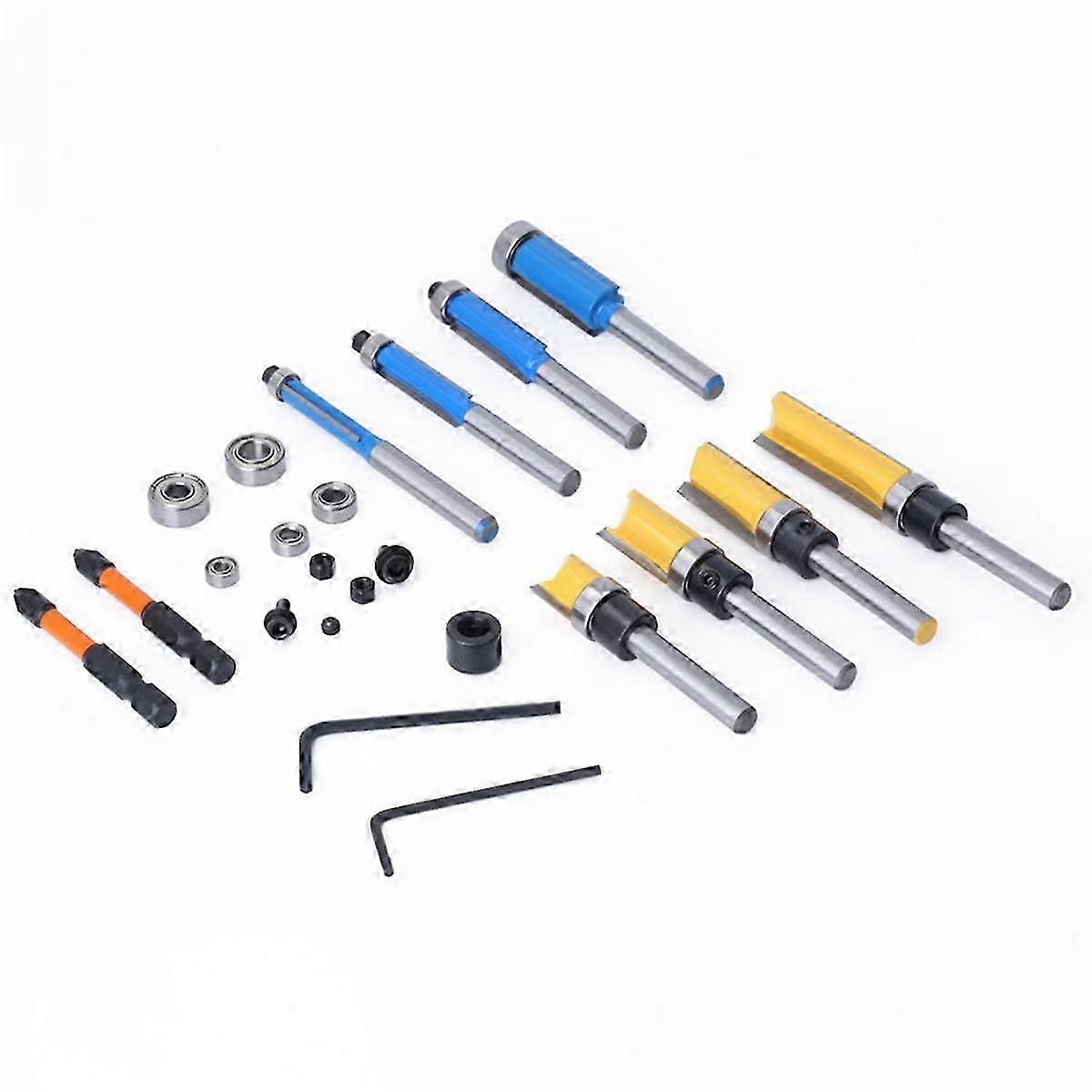 10pcs Router Bits, Including 4 Flush Trim Router Bits 1/4 Shank, 4 Pattern Flush Trim Router Bits With 2 Impact Bits Et