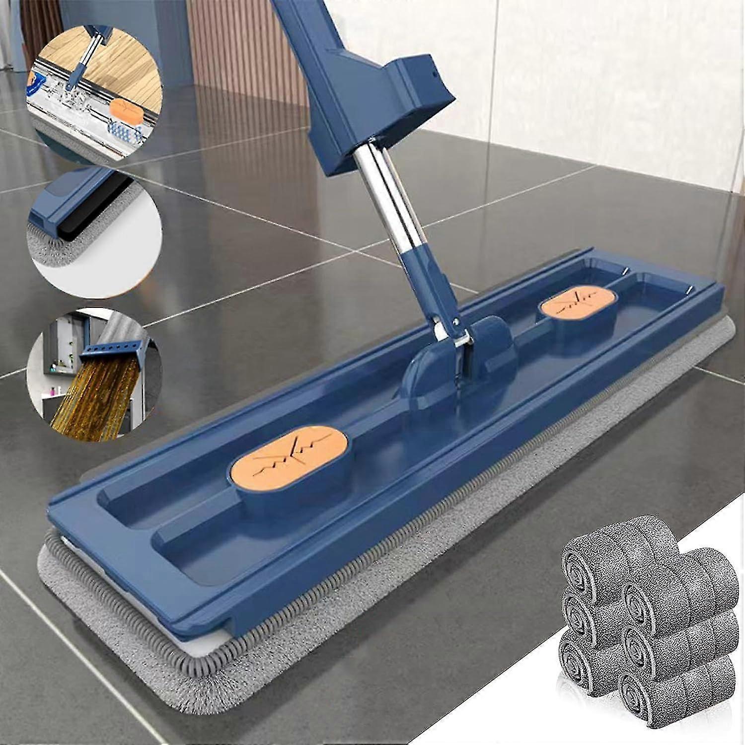 Large Flat Mop Set, 360 Swivel Mop With Wring Function, Flat Mop With Reusable Microfibre Mop Pads For Hardwood Laminate Tiles