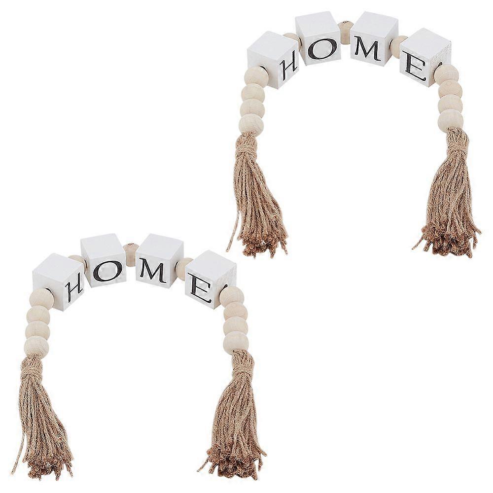 Wood Beaded Garland with Jute Cord Tassels Home Decorations Word Home Cube 565mm