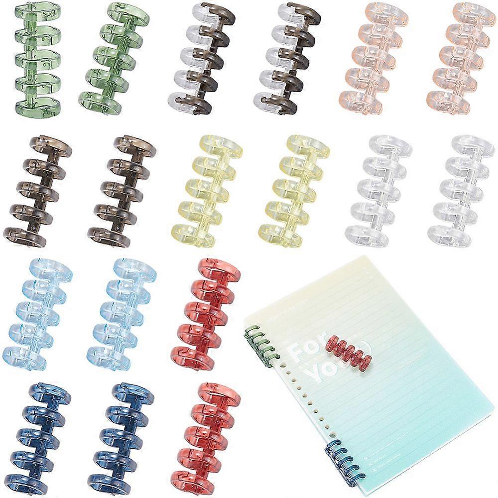 18Pcs 9 Colors 5-Ring Plastic Loose Leaf Book Binder Hinged Rings Mixed Color 41x17x17mm 2pcs/color