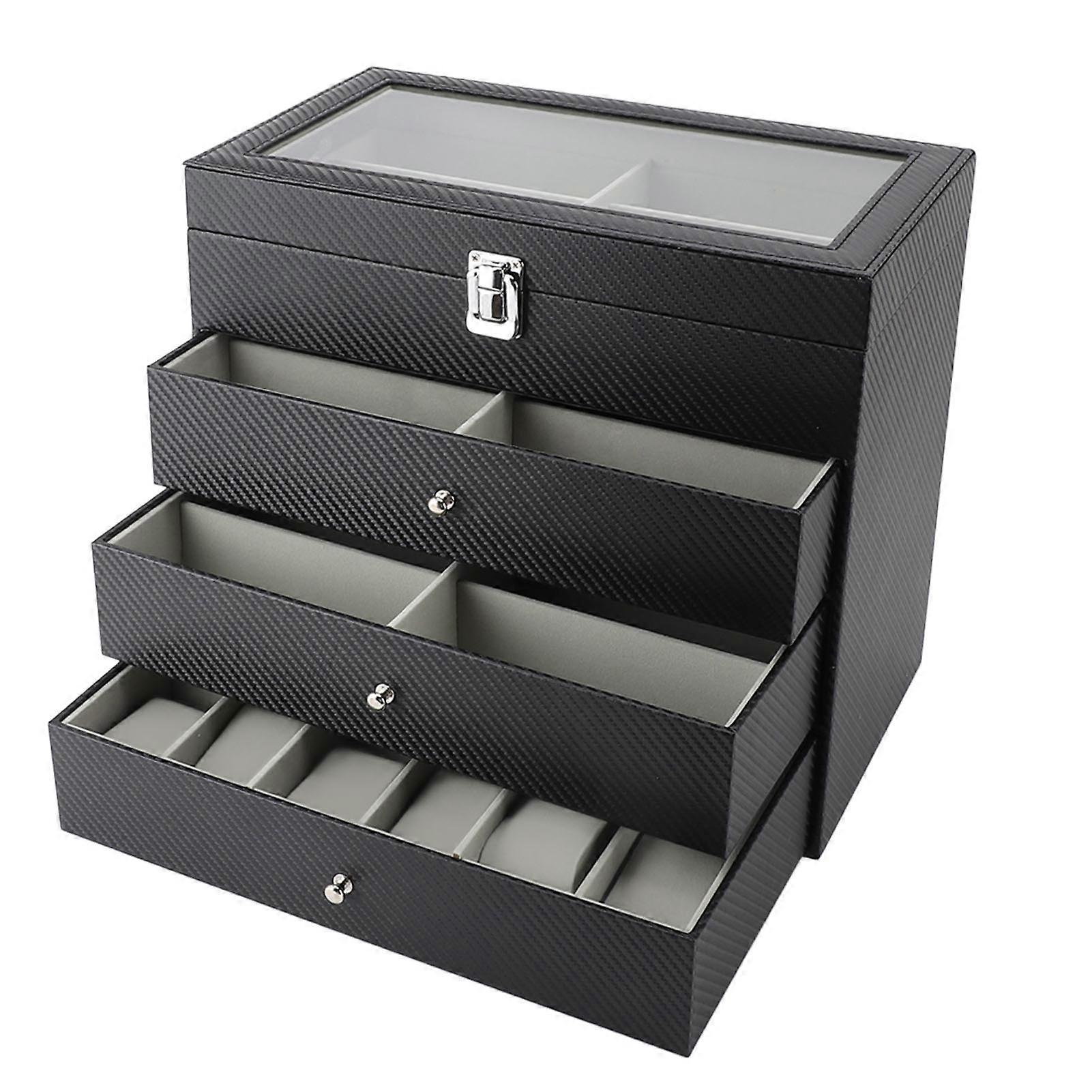 Vitrine de lunettes Fibre de carbone Gris Liner 4 Niveaux 27 Fentes Lunettes de Soleil Lunettes De Rangement Porte-Boîte Pour La Maison