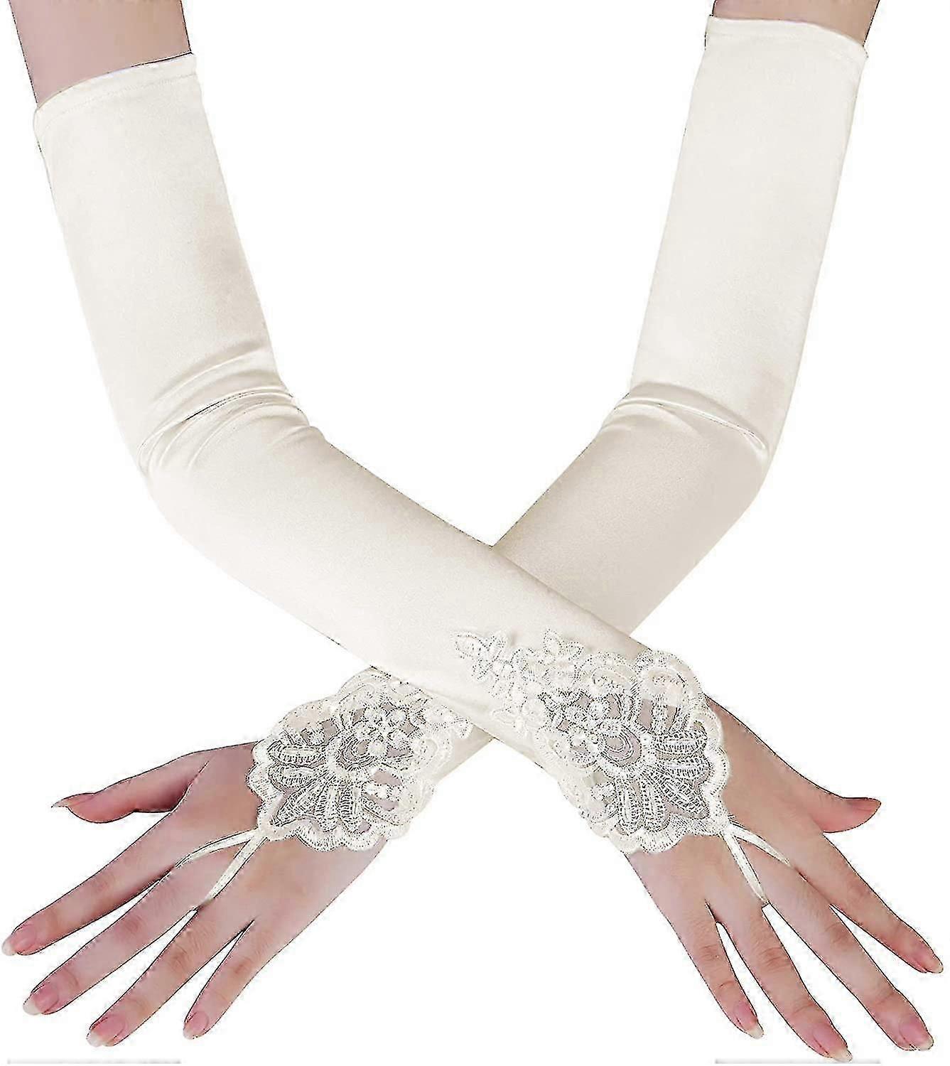 Lange operafesthansker i sateng fra 20-tallet, elastiske, albuelengde for voksne