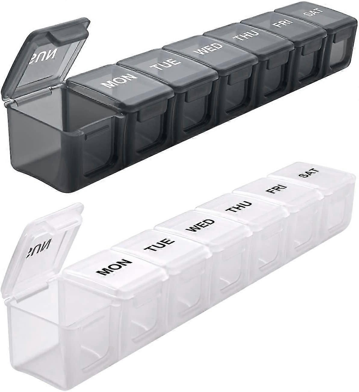 Extra Large Weekly Pill Organizer 2 Pcs, Daily Pill Cases For Pills/vitamin/fish Oil/supplements (bla And White)