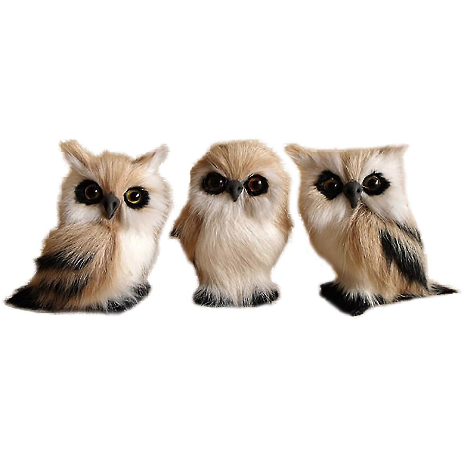 Handcrafted Miniature Owl Figures - Hard Shell & Goat Fur - Micro Landscape Decor