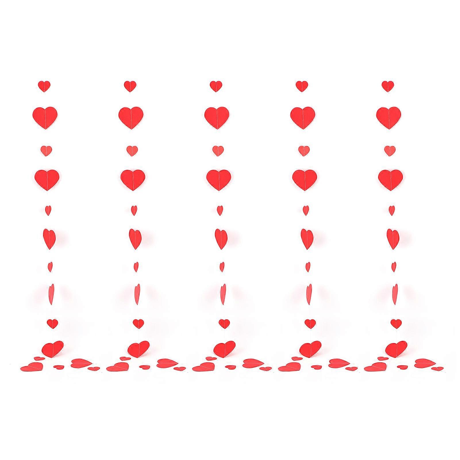 5Pcs Heart Shaped Paper Garland Banners Ornament Reusable Beautiful Red Heart Bunting Banners String for Party Decor