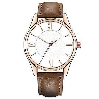 Relógio de pulso de quartzo com mostrador analógico de mostrador redondo para homens na moda (café escuro e branco)