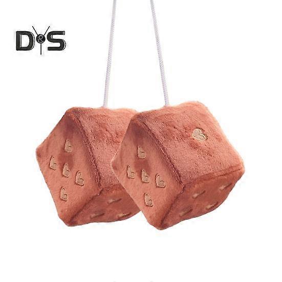 Car Rearview Mirror Pair Fuzzy Plush Dice Retro Square Embroidery Heart Shape Decoration Hanging Dice Car Accessories